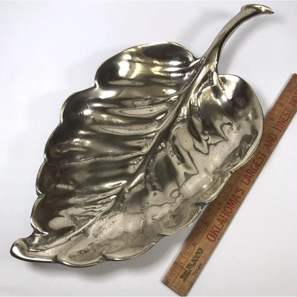 BRASS LEAF Footed Tray Serving Dish Center Piece Huge 16